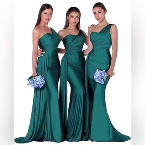 Emerald one shoulder women’s dress XL satin